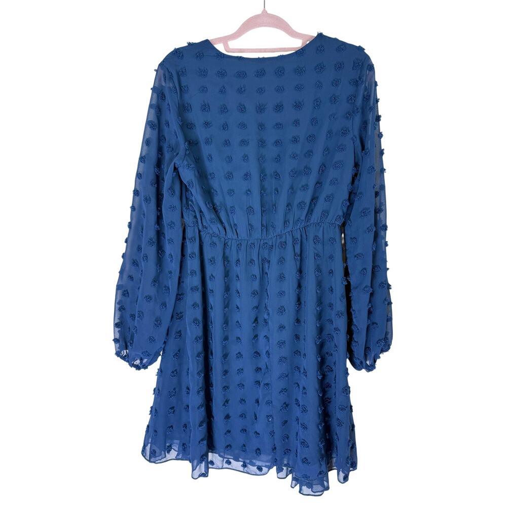 Kirundo Blue Long Sleeve V-neck Swiss Dot High Waist Chiffon Mini Dress Size M - Picture 5 of 10